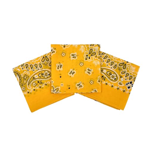 Bandanas for Women and Men，3 Pack Super Soft Thin 60s Preium Cotton 22 inch Handkerchiefs - color: Golden