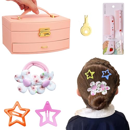 252 Pcs Hair Accessories for Girls Jewlry Box, Back to School Hair Accessory Gift Hair Stuff Storage including Hair Clip,Hair Barrettes,Hair Ties,Hair Bows for Little One Teen Age 3-12 (ORANGE PINK) - color: ORANGE PINK