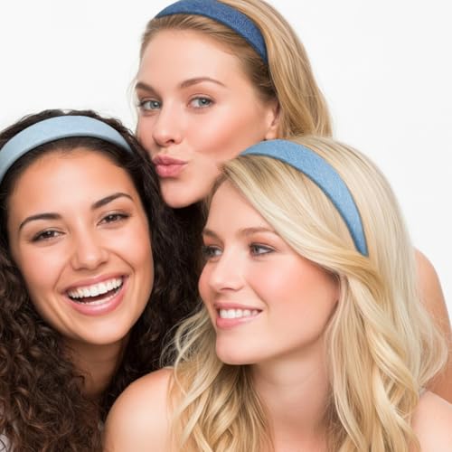 Huachi Headbands for Women Non Slip Trendy Denim Headbands for Women’s Hair 1 inch Wide Cute Headband for Girls, Vintage Head Bands Elastic Hair Bands Fashion Accessories for Women 4PCS - color: Denim Headband Set