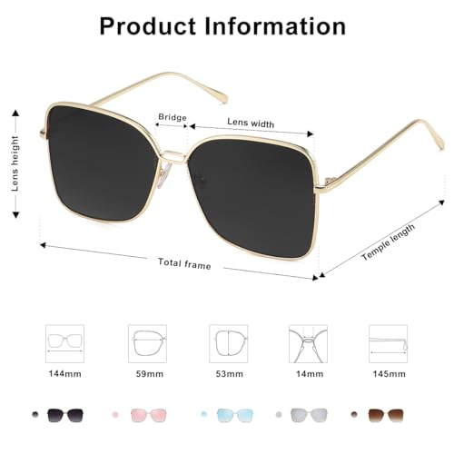 SOJOS Trendy Square Oversized Sunglasses Womens Mens UV400 Big Large Designer Shades SJ1082 - color: Gold/Dark Grey