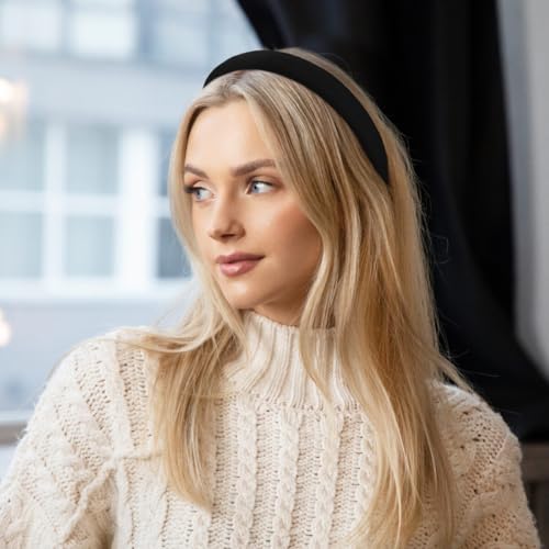 Huachi Headbands for Women Non Slip Trendy Headbands for Women’s Hair, Cute Headband for Girls, Black Velvet Head Bands Elastic Hair Bands for Womens Fashion Accessories for Women - color: Velvet Black