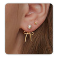 SmileBelle 2 Pairs Daisy Bow Gold Earrings Set for Women, Pearl Bow Earring for Women X Minimalist earrings Seashell Simple Dainty Earrings, Beach earring Gold Stud Earring for Women Trendy - style: Pearl earrings set