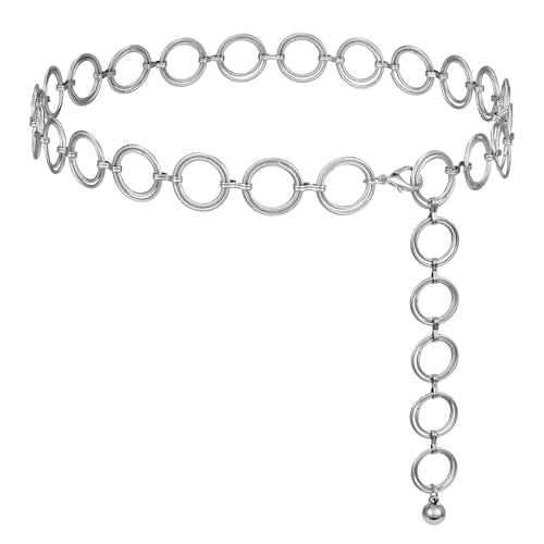 WERFORU Women Multilayer Gold Silver Metal Link Body Chain Belt Ladies Waist Chain Belts for Jeans Dress - color: B-silver, size: Fit waist size below 53"