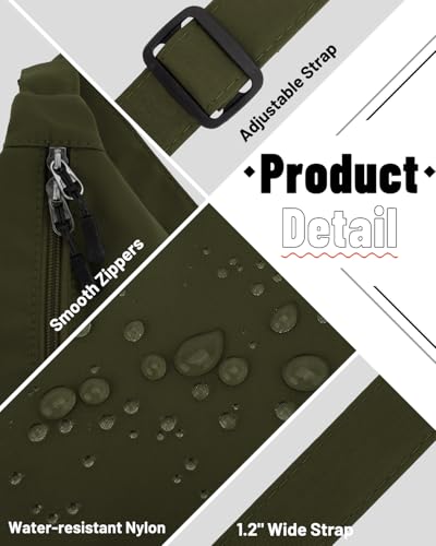 Crossbody Crescent Bag for Women Men Trendy, Crescent Sling Bag with Adjustable Strap, 2 Zippers Lightweight - color: Olive Green