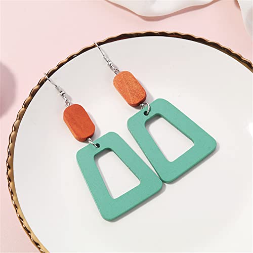 ANXIN Boho Personality Retro Tassel Rectangular Wooden Contrasting colors Earrings Chic Green Temperament Geometric Earrings Jewelry Gifts For Women - color: GREEN Wooden colors Earrings