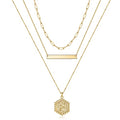 Turandoss Layered Initial Necklaces for Women, 14K Gold Plated Bar Necklace Handmade Layering Hexagon Letter Pendant Beads Chain Necklace Layered Necklaces for Women Jewelry Gifts - style: F