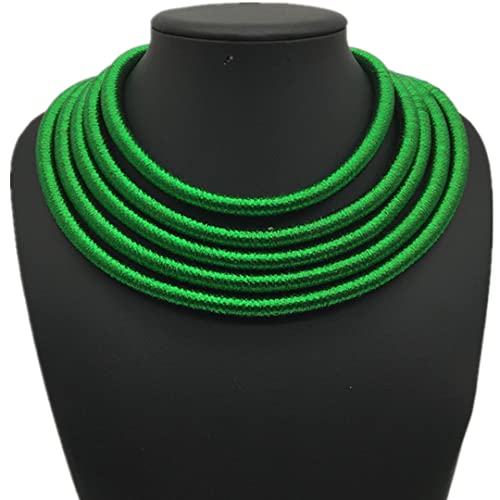 COLORFUL BLING Handwoven African Tribal Multilayer Chunky Statement Necklace Egypt Bib Collar Choker Costume Party Jewelry Accessories for Women - color: green