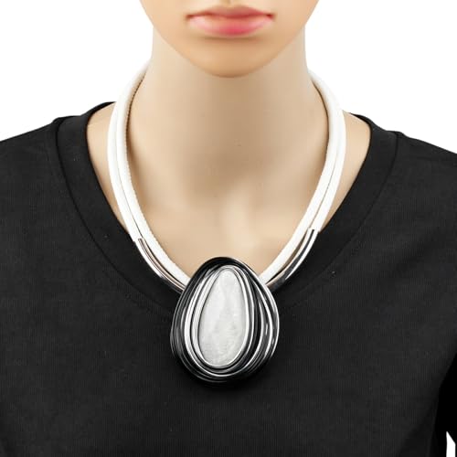 Ethnic Crystal Rhinestone Pendant Necklace Earrings Set Women Handmade Tribal Collar Choker Chunky Metal Bib Rope Chain African Statement Jewelry Set - color: NXR1484-white