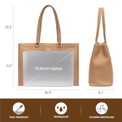 LOVEVOOK Laptop Bag for Women, 15.6 inch Laptop Tote Work Teacher Bags Cancas Computer Shoulder Bag,Apricot - color: Apricot 15.6 Inch, size: 15.6 inch