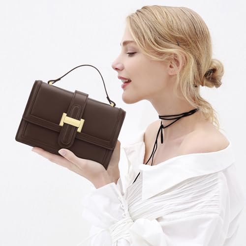 KKXIU Crossbody Bags for Women - Top Handle Purses for Lady, Leather Handbags Shoulder Clutch with Adjustable Shoulder Strap - color: Coffee
