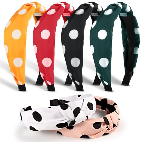 DiyJibb Headbands for Women Girls - 6PCS Stylish Top Knotted Headbands - Knotted Headband for Women - Head Bands Wide Hairband Hair Accessories - color: Dot-01