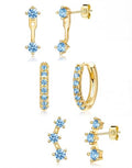 3 Pairs Dainty Small 4th of July Earrings for Women Trendy, Birthstone Stud Huggie Hoop Jacket Stack for Cartilage Helix, Gold Plated Hypoallergenic Cute Women Fashion Accessories Western Jewelry Gifts - color: 03Blue Created Aquamarine-Mar (Gold)