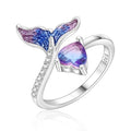 PARCOM Adjustable Women Stackable Ring, 925 Sterling Silver Open Rings - Trendy Eternity Cubic Zirconia Stackable Band Engagement Promise Ring for Her, Hypoallergenic Non Tarnish Nature Bird Floral Thumb Rings - color: Mermaid Princess