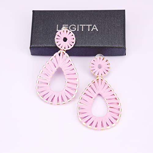Raffia Teardrop Dangle Earrings Handmad Statement Drop Earrings - color: Lavender