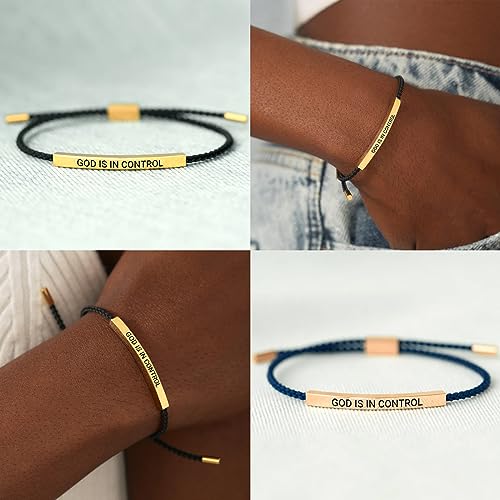 God is in Control Tube Bracelet for Women Men, Handmade Braided Adjustable Inspirational Bracelets Stainless Steel Christian aith Jewelry for Christmas Birthday Gifts - color: Silver-Black