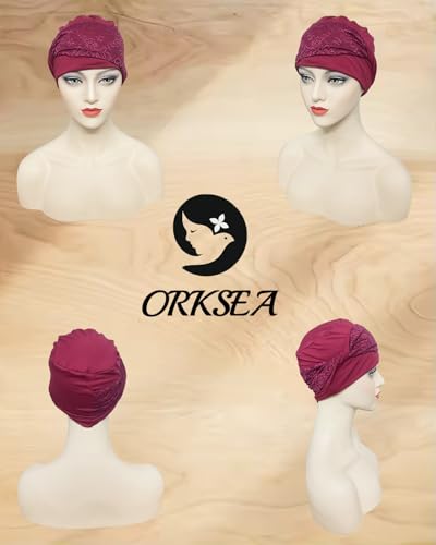 Chemo Headwear for Women Knot Beanies with Stretch Elastic Turbans Soft Cancer Hats Head Coverings Scarf Headwraps - color: Red Flower