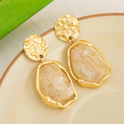 Irregular Crystal Dangle Earrings,Vintage Baroque Pearl Stud Melted Liquid Metal Wrinkle Drop Earring Geometric Statement Earrings for Women - color: White