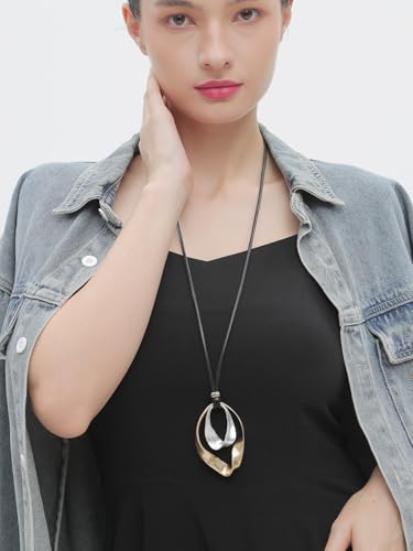 GelConnie Leather Necklace for Women Round Wooden Pendant Long Leather Choker Vintage Sweater Necklace Gold Chunky Boho Necklaces for Women - style: Boho Choker Necklace