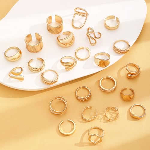 9-11PCS Gold Stackable Rings Set for Women - Gold Plated Adjustable Chunky Statement Rings for Daily Wear, Layering, Parties - style: 9PCS Gold