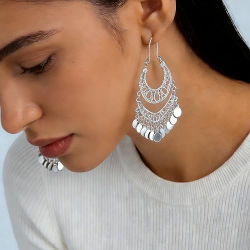 Boho Earrings for Women Trendy Gold Dangle Earrings Vintage Bohemian Indian Country Jewelry Gifts Boho Dress Chic Clothing - color: F2:Silver earrings