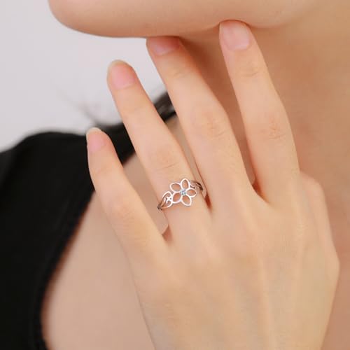 TEAMER Bohemian Hollow Flower Ring Stainless Steel Rhinestone Flower Ring Wedding Band Ring Exquisite Jewelry for Women - color: Silver - Flower With Rhinestone