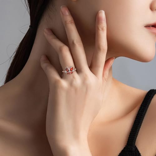Bestyle 925 Sterling Silver Butterfly Ring Hypoallergnic Adjustable Birthstone Rings for Women Butterfly Jewelry Gifts for Anniversary Mothers' Day Birthday - color: 07.July(Ruby)-Ring