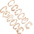 Honsny 12PCS Silver Plated Rings Adjustable Open Rings for Women Cute Gold Plated Stackable Thumb Rings Joint Chain Midi FingerArrow Knot Wave Band Rings Set - color: Rose gold 12pcs