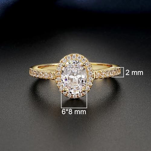 MDFUN Three in One Round/Oval/Eye/Teardrop Halo Wedding Bands Set Engagement Rings 18K Yellow Gold Plated Cubic Zirconia Promise Eternity Band for Women Size 5-10 - style: Oval