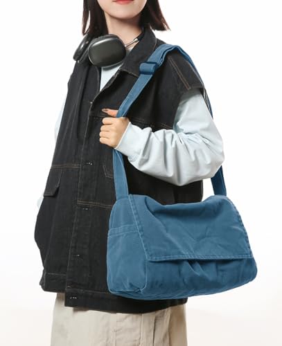Messenger Bag for Women Men Satchel Bag Canvas Crossbody Shoulder Bag Casual Sling Bag - color: Blue