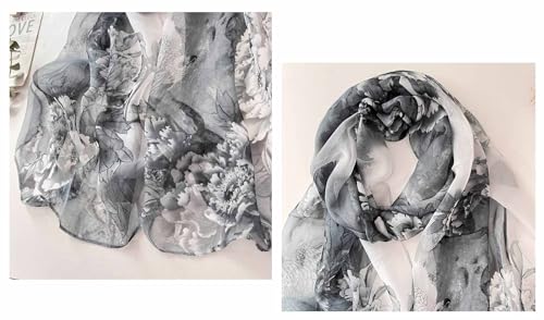 Xyueanlo Scarfs for Women Fashion Scarves Print Pattern Lightweight Sunscreen Scarf Wraps Shawls - color: Peony Black White