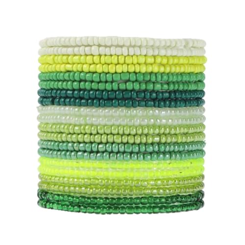 Fuqimanman2020 18Pcs Boho Stackable Beaded Bracelets for Women Colorful Handmade Multilayered Rice Beads Anklets Set Summer Beach Bohemian Jewelry Gift - color: Style 2 Green