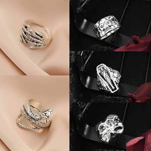 FAXHION 24-60 Pcs Gold Stackable Rings for Women, Knuckle Rings Chunky Gold Ring Set Dainty Stacking Cute Rings, Multiple Sizes Cute Jewelry Set Gift - style: Halloween skeleton