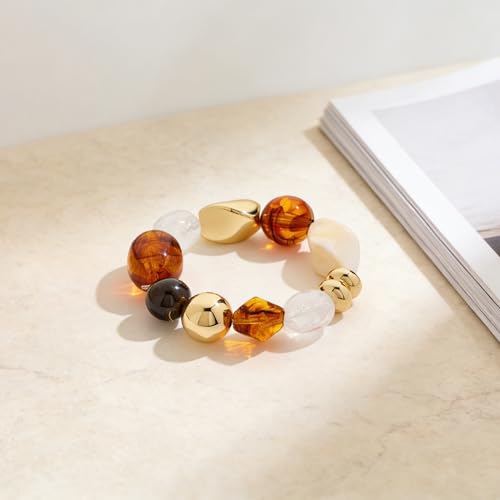 Multicolor Chunky Beaded Bracelet for Women Bold Acrylic Resin Stretch Bracelet Summer Beach Statement Bracelets Trendy Elastic Bangle Jewelry - color: Stretch bracelet