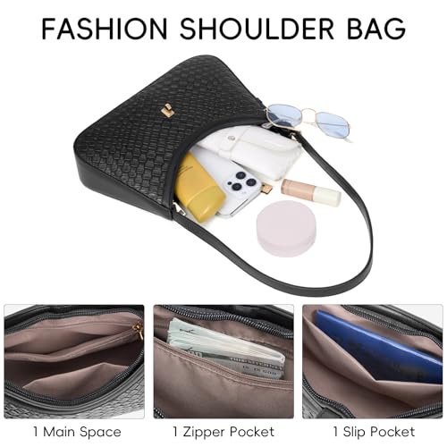 CLUCI Shoulder Bag for Women, Purses for Women, Handbag Hobo Bags Vegan Leather Crossbody Purse with Adjustable Strap Black Woven Texture - color: B-black Woven Texture-small