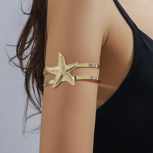 Frodete Arm Cuff Bracelet for Women Gold Upper Arm Jewelry Bangle Cuff Bracelets Starfish Shell Beach Jewelry Trendy Stuff Gifts - color: A2:arm cuff