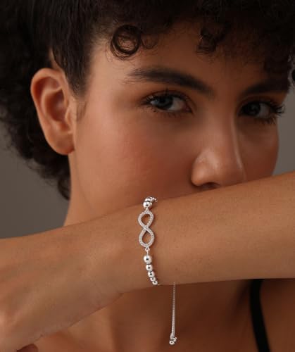 LeCalla 925 Sterling Silver Bolo Bracelet | Women's Italian Handmade Solid Adjustable Bolo Slider Bracelet | Lightweight Chain Bracelet Jewelry for Wife Girlfriend Her - color: Bead Ball CZ Infinity
