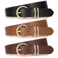 XZQTIVE 3 Pack Women Belts For Jeans Dresses Pants Ladies Leather Waist Belt with Gold Buckle - color: Round Buckle Black+brown+tan, size: Fit Pant 30-36in