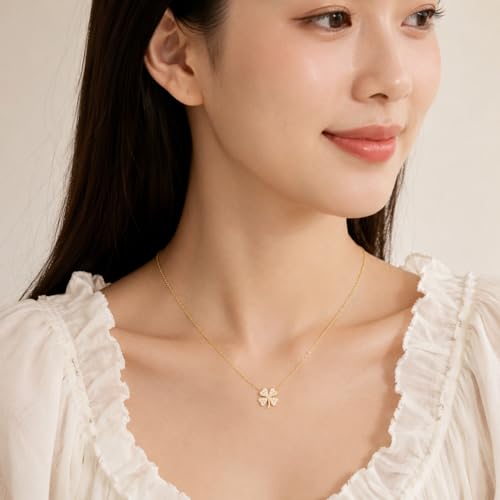 Dainty Gold Necklaces for Women Trendy Non Tarnish 14K Gold Plated Cubic Zirconia Necklace Layered Simple Cute Four Leaf Clover Choker Jewelry Birthday Gifts - color: Gold, style: Cable CZ-3