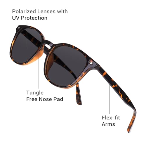DrRelax Retro Sunglasses Womens Trendy Round Polarized Shades Sun Glasses - color: Leopard Frame Grey Lens