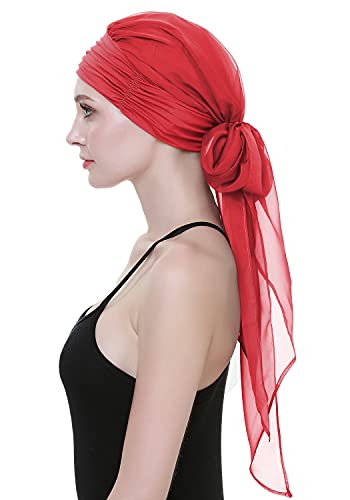 Chemo Headwear Turbans for Women Long Hair Head Scarf Headwraps Cancer Hats - color: Flaming Red