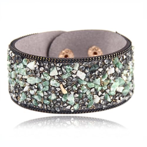 Long tiantian Boho Bracelets for Women Western Jewelry for Women Leather Wrap Bracelets Stackable Bangle Western Outfit for Women - color: bohemian bracelet for women(green)