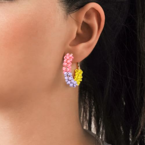 Jinxiuge 6 Pair Beaded Hoop Earrings Boho Flower Round Earrings Women's Handmade Earrings Set - style: Style-G