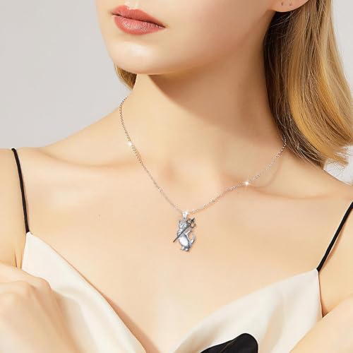 925 Sterling Silver Animal Necklaces Lion/Cat/Phoenix/Bunny/Koalas Necklace Adjustable Chain Animal Lover Pendant Jewelry for Women Men - style: Cat Trident