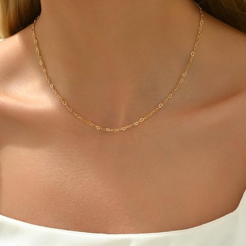 NONAMOIS Gold Chain Necklace for Women Dainty 18K Gold Plated Thin Satellite Beaded Turquoise Necklace Simple Layered Boho Jewelry Christmas Gifts - color: Heart Chain-Gold