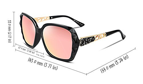 FEISEDY Polarized Women Square Sunglasses Sparkling Composite Shiny Frame B2289 - color: 4 Black/Rose Gold Pink