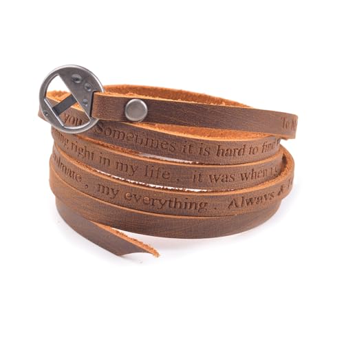 Rantanto Genuine Leather Wrap Bracelets Trendy Western Stackable Cuff Adjustable Boho Layered Bracelet Jewelry For Men Women - color: Brown--To My Husband