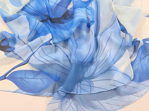 Xyueanlo Women's Chiffon Scarf Lightweight Scarves Fashion Elegant Floral Print Scarfs Shawls - color: Flower White Blue
