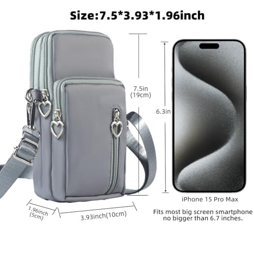 JANKS Small Crossbody Bag for Women - Mini Phone Purses with Crossbody Strap and Wallet - Nylon Arm Bag - color: A-grey