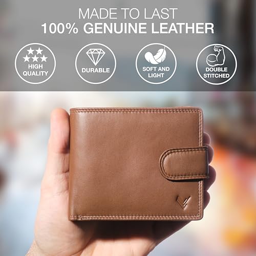 Soft Leather Wallet for Men - Mens Wallet Bifold with Zipper Coin Pocket - Holds Bills, Credit Cards, Coins - Carteras para Hombres Piel - Billeteras de Hombres Cuero Original - RFID Blocking - color: Cognac