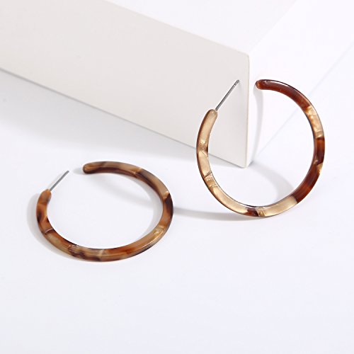 BaubleStar Tortoise Shell Resin Hoop Earrings Fashion Jewelry - color: Brown